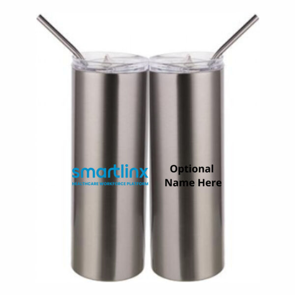 Smartlinx Personalized - 20 oz Stainless Silver Skinny Tumbler with Stainless Straw and Lid Thumbnail