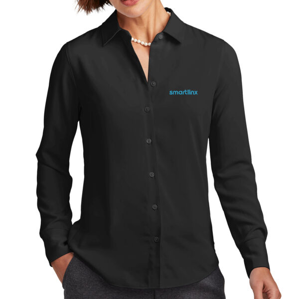 Smartlinx Embroidery - Women's Full Button Satin Blouse Thumbnail